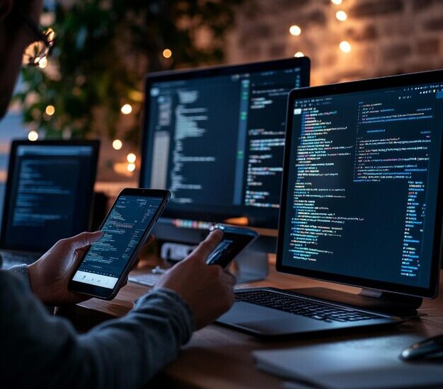 Developer testing mobile app multiple devices 1327465